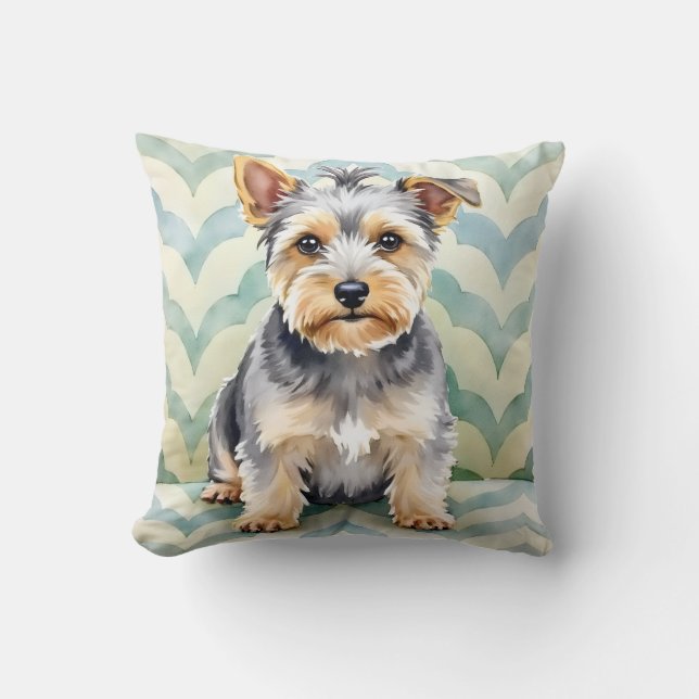 Coussin Dandie Dinmont Terrier Aquarelle Fond à Coquilles (Recto)