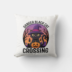 Coussin Danger Halloween Chat Noir Traversée