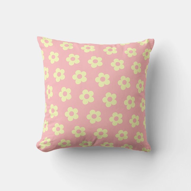 Coussin Danois Pastel Rose Jaune Cute Daisy Motif (Recto)