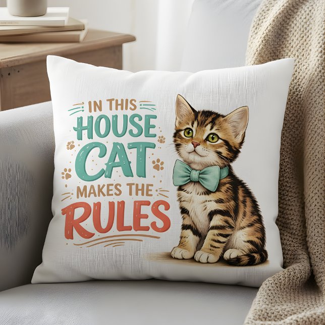 Coussin "Dans cette maison, le chat fait les règles" Joli  (Créateur téléchargé)
