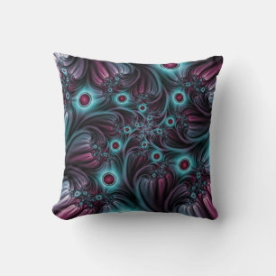 Coussin Dans la profondeur Bleu rose Abstrait Fractal Art