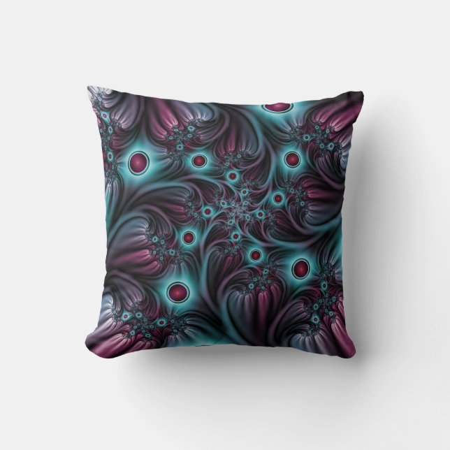 Coussin Dans la profondeur Bleu rose Abstrait Fractal Art (Recto)