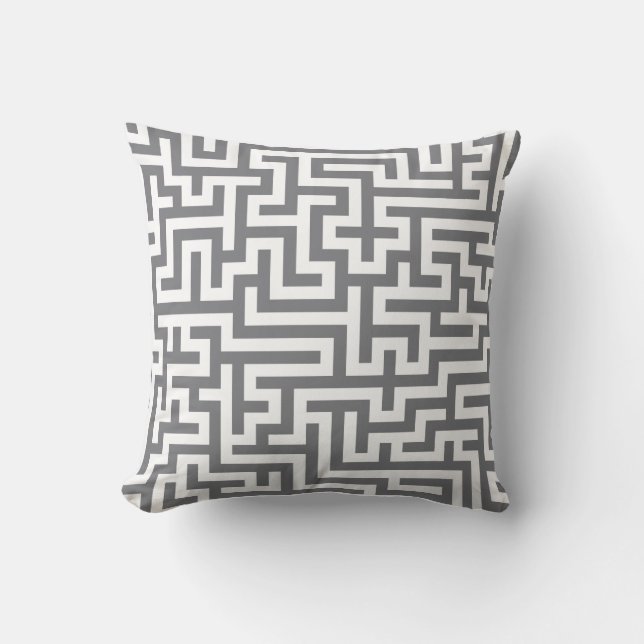 Coussin dans le motif gris de labyrinthe (Recto)