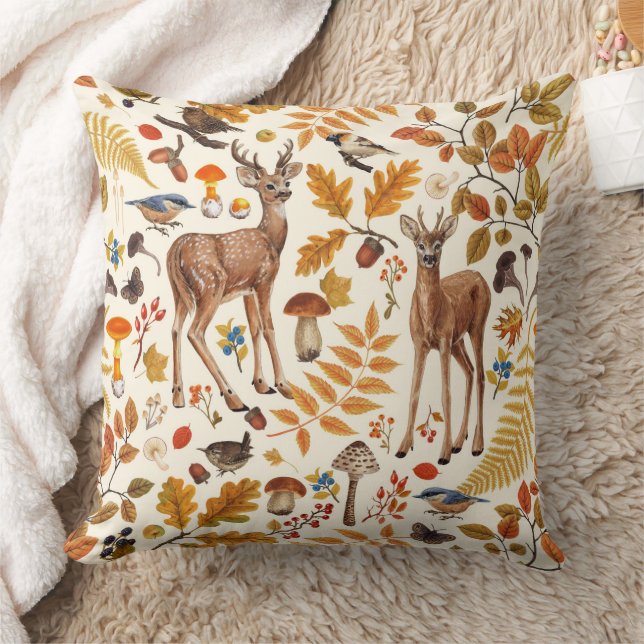 Coussin Dans les bois / Cerf d'automne sur le blanc (Couverture)