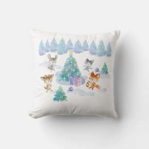 Coussin Danse Animaux de forêt Noël Aquarelle