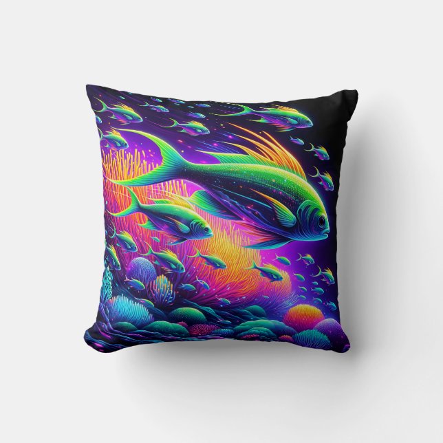 Coussin "Danse aquatique : Rideau de sérénité néon" (Recto)