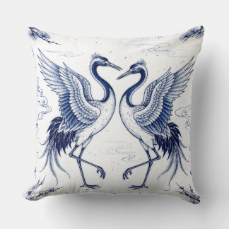 Coussin Danse de grues en style de porcelaine d'Imari japo