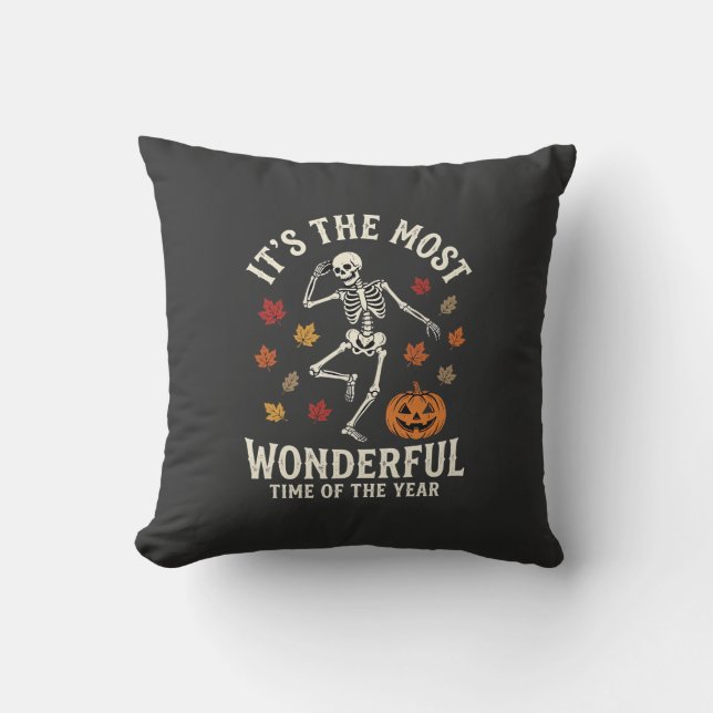 Coussin Danse de squelette de Halloween Citrouille Automne (Recto)