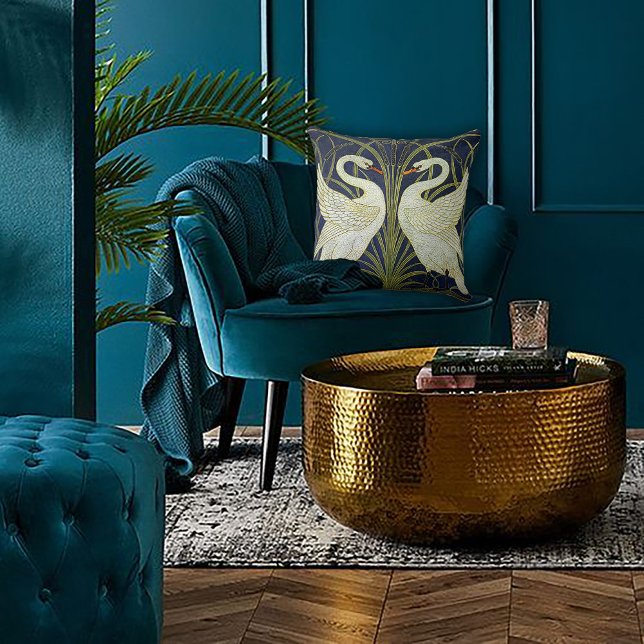 Coussin Danse élégante de cygnes Art nouveau (Créateur téléchargé)