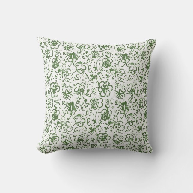 Coussin Danse Fantaisiste du Trèfle – Chinoiserie Verte In (Recto)