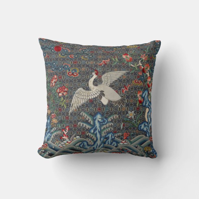 Coussin Danse Orientale Chinoise Qing Grue Et Bateaux (Recto)