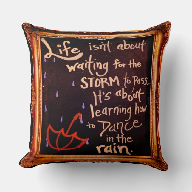 Coussin Danse sous la pluie, La Vie Cite Expressions (Recto)
