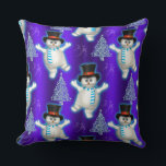 Coussin Danser Snowman Christmas Blue<br><div class="desc">Ce mignon oreiller bleu de Noël ajoutera une touche colorée et festive à votre décor de Noël. Le design comprend un bonhomme de neige fantaisiste avec chapeau et foulard rayé, entouré d'arbres de Noël argentés et de neige sur un joli arrière - plan bleu. De l'autre côté, un plus petit...</div>
