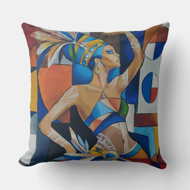 Coussin Danseur Africain Vibrant Cubiste Géométrique Moder (Recto)