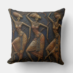 Coussin Danseurs Africains Traditionnels Sculptés - Tribal
