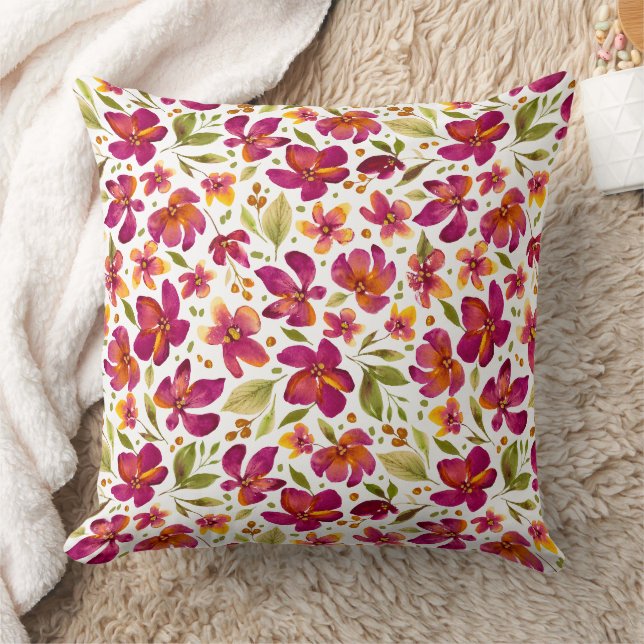 Coussin Daphne-Magenta et Floral jaune avec Feuilles verts (Couverture)
