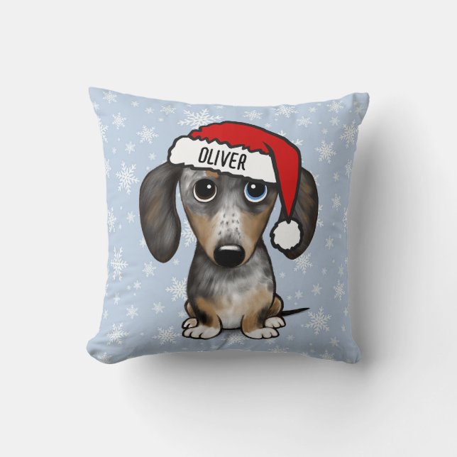 Coussin Dappy Dachshund Noël Personnalisé Nom du chien mig (Recto)