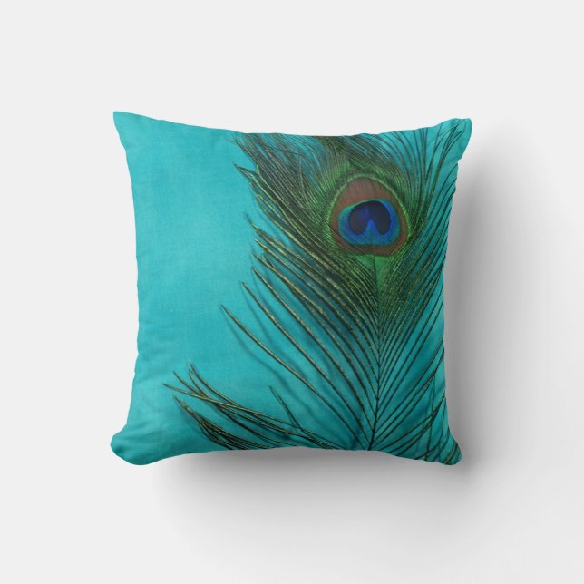 Coussin D'Aqua de paon de plume toujours la vie (Recto)
