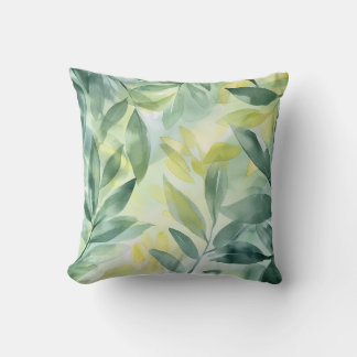 Coussin d'aquarelle à feuille verte souple