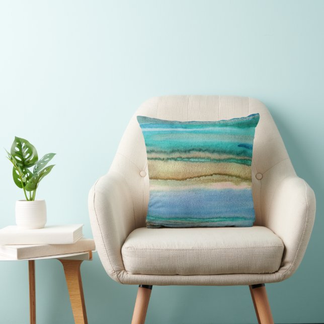 Coussin d'aquarelle acrylique Abstraite des vagues (Chaise)