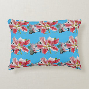 Coussin d'aquarelle bleu et rose Lillies