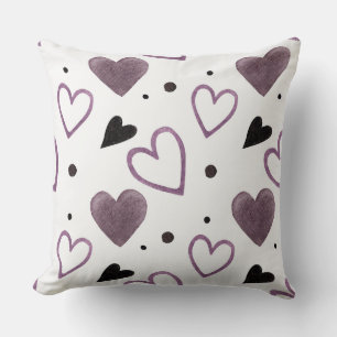 Coussin d'aquarelle de coeur pourpre