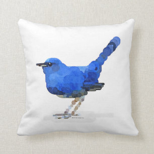 Coussin d'aquarelle d'oiseau bleu