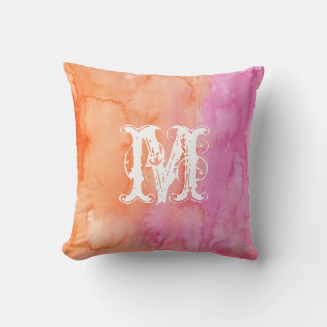 Coussin d'aquarelle initial rose monogramme (Recto)