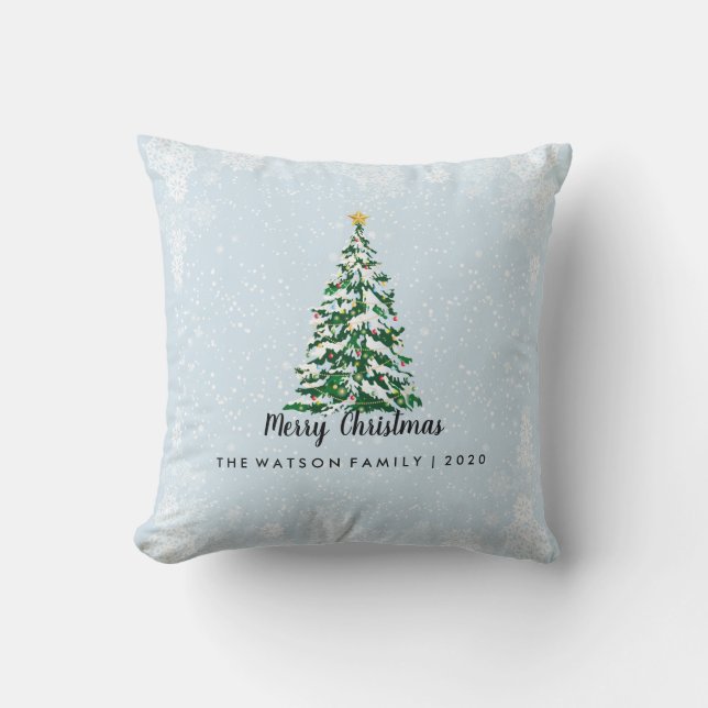 Coussin d'arbre de Joyeux Noël de Milou bleu-clair (Recto)