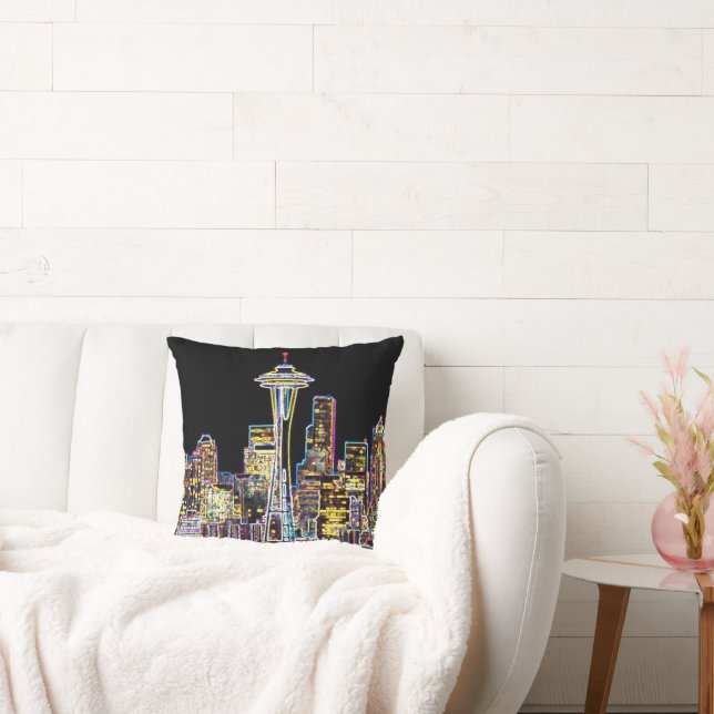 Coussin Dark be the Night - Luminous Seattle Skyline (Canapé)