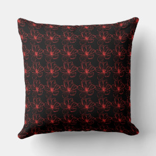 Coussin Dark Bloom : floral rouge élégant dessiné à la mai