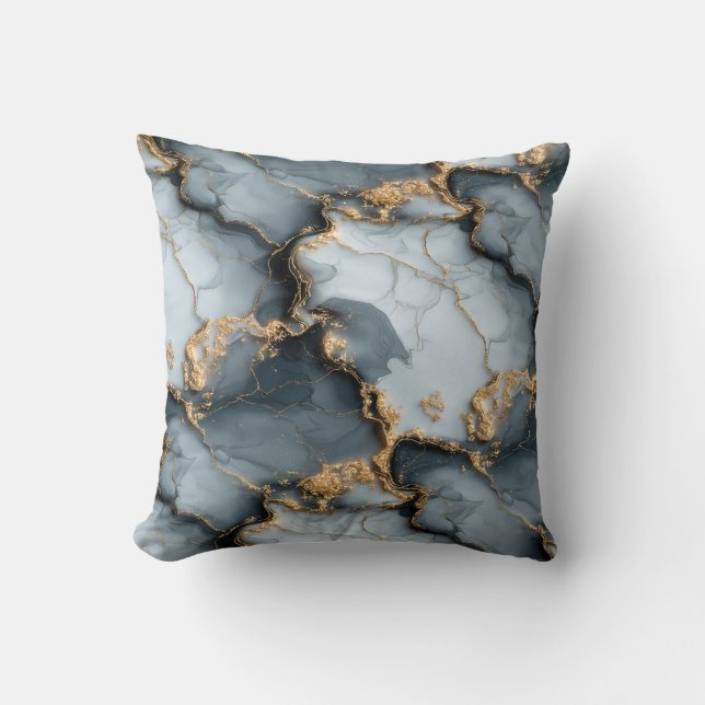 Coussin Dark Blue Marble Texture with Liquid Gold Veins (Recto)
