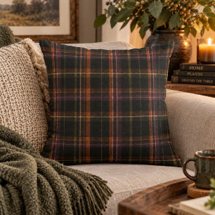 Coussin Dark Cottagecore Plaid noir rouille Automne