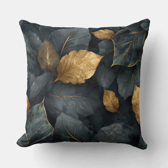 Coussin Dark Gold Botanical Leaves Throw Pillow (Recto)