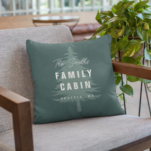Coussin Dark Green Pine Tree Family Cabine Nom personnalis