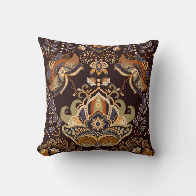 Coussin Dark Paisley : Floral Indian Seamless. (Recto)