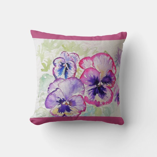 Coussin Dark Pink Pancha Watercolour Flower floral Cushion (Recto)