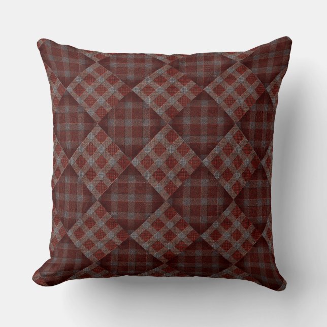 Coussin Dark red tartan plaid mosaic throw pillow (Recto)