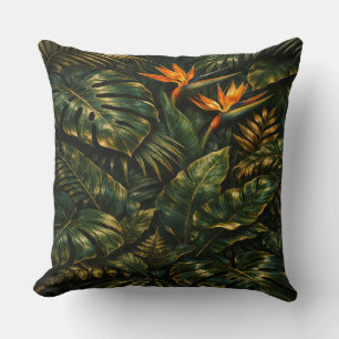 Coussin Dark Tropical Monstera Gold Botanical Pillow