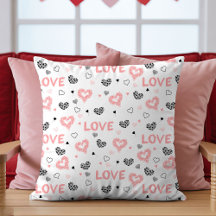 Coussin d'art à cœur noir rose Cadeau mignon Je t'