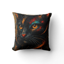 Coussin d'art de chat noir couleur moderne