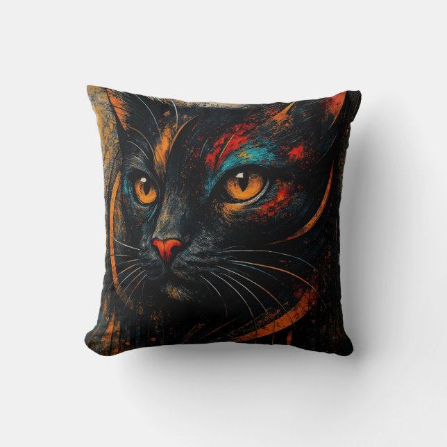  Coussin d'art de chat noir couleur moderne (Recto)