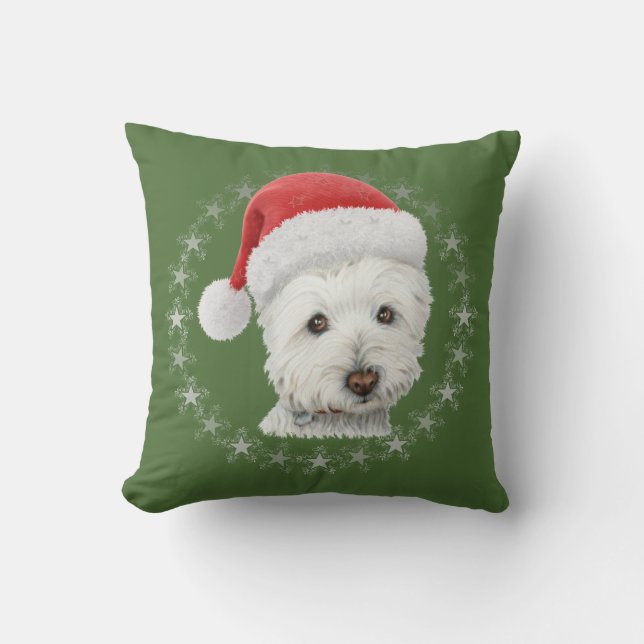 Coussin d'art de chien de Westie de Noël (Recto)