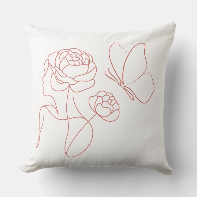 Coussin d'art en ligne floral moderne (Recto)