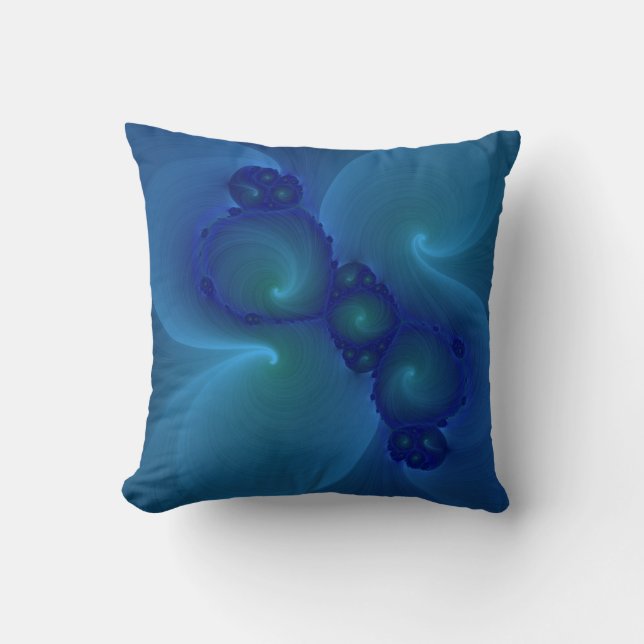 Coussin d'art fractal bleu et vert (Recto)