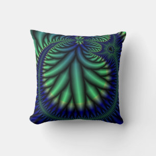 coussin d'art fractal bleu et vert