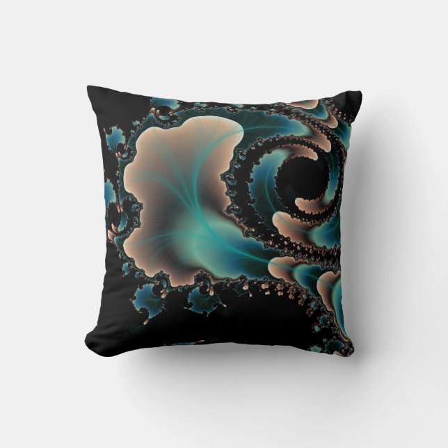 Coussin d'art fractal bleu noir et rose (Recto)