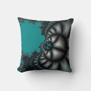 coussin d'art fractal turquoise et gris