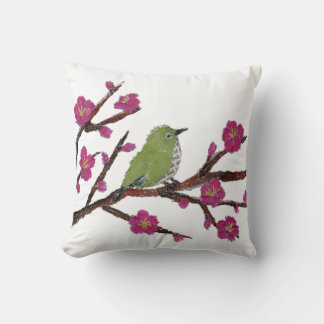 Coussin d'art moderne japonais d'oiseaux et de pru