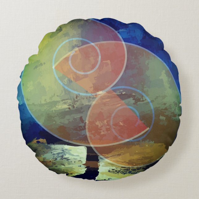 Coussin d'art Orange, Bleu et Jaune "Force" (Devant)